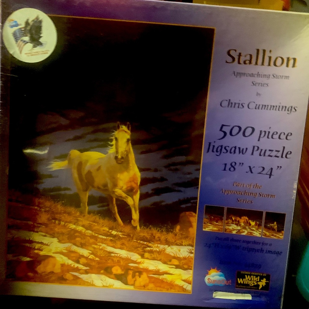 Brand new in package 500 piece jigsaw puzzle / Stallion approaching storm series